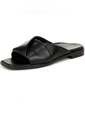 Vionic Black Nappa Leather Miramar Slide Sandals